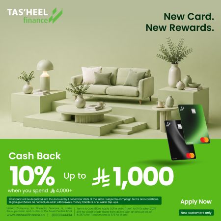 10% cashback using Tas’heel CC
